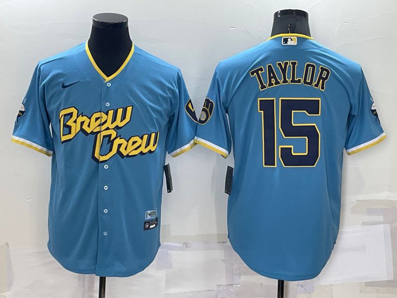 Men Milwaukee Brewers #15 Taylor Blue City Edition Game Nike 2022 MLB Jersey